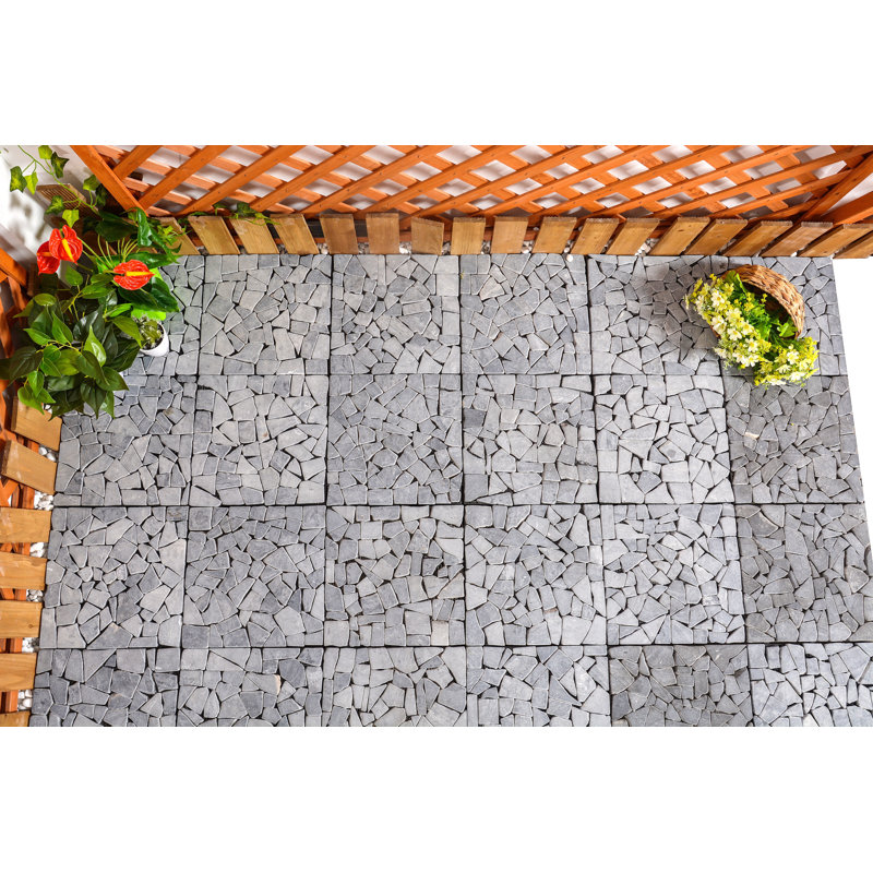 KingstonCasualFurniture Courtyard 11.8" x 11.8" Stone Interlocking Deck Tile in Gray & Reviews